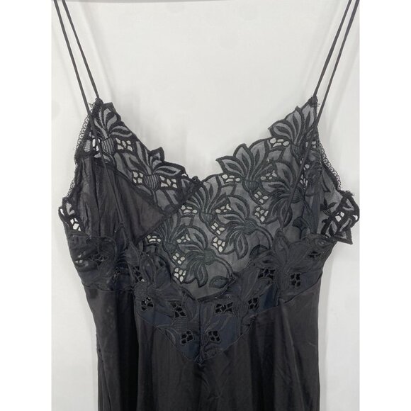 VINTAGE JOIE de VIE BLACK Night'n Day BLACK FRONT SLIT MEDIUM NIGHTGOWN FLORAL - Picture 3 of 6